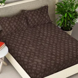 Myntra Elegant Homes Coffee Brown Printed Woollen 300 TC King Bedsheet Set 2.5 m x 2.25 m-image-3