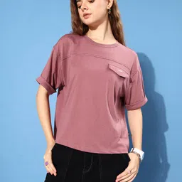 The Roadster Life Co. Drop-Shoulder Sleeves Solid Round Neck  T-shirt image 3