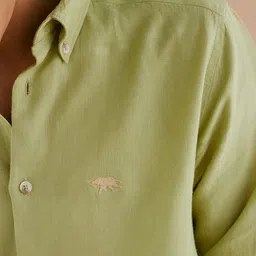 Andamen Men Premium Fit Solid Button-Down Collar Linen Casual Shirt image 2