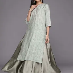 Libas Grey Printed Straight Kurta image 1