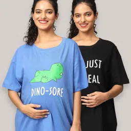 The Mom Store Blue & Black Cotton Printed T-Shirt Pack Of - 2 image 1