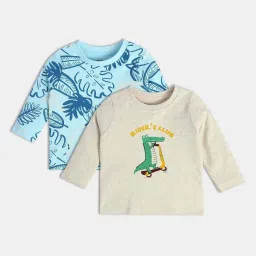 MINIKLUB Boys Blue & Oatmeal Marl Printed Full Sleeves T-Shirt image 1