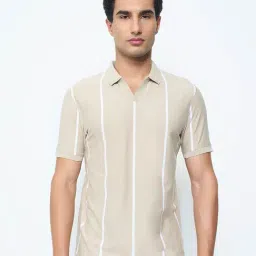 Peregrine By Pantaloons Beige Slim Fit Striped Polo T-Shirt-picture-45