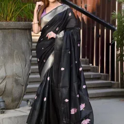 BEATITUDE Black Cotton Saree image 1