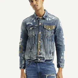 Levi's Blue Cotton Regular Fit Distressed Denim Jacket image 1