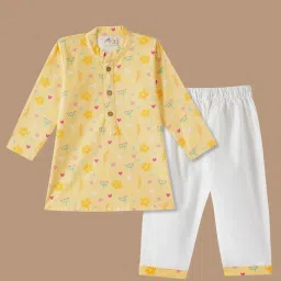 Desi Soota Boys Yellow Cotton Printed Kurta Set image 1