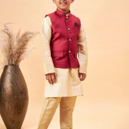 VASTRAMAY Boys Gold & Maroon Self Full Sleeves Kurta Sets image 1