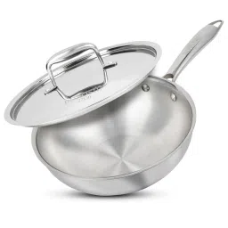 borosil ?Borosil Silver ?Stainless Steel  Wok with Lid image 1