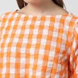 Van Heusen Orange Cotton Chequered Top image 5