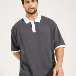 Styli Grey Oversized Printed Polo T-Shirt image 1