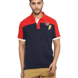 Royal Enfield Red & Navy Colour-Block Polo T-Shirt-image-13