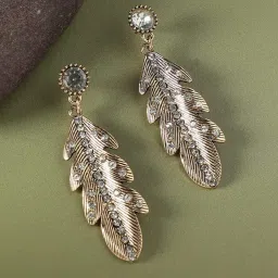 Sohi Women's Stone Lined Leaf Drop Earrings  Metallic Gold image 1