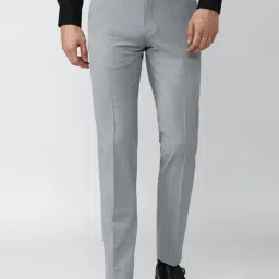 Van Heusen Grey Slim Fit Checks Trousers-picture-39