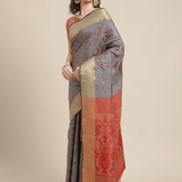 Blissta Grey Woven Patola Saree With Unstitched Blouse image 3