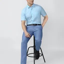 Peter England Blue Cotton Regular Fit Shirt image 5