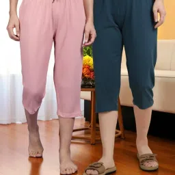 Kryptic Dusty Pink & Teal Blue Solid Capris - Pack Of 2 image 1