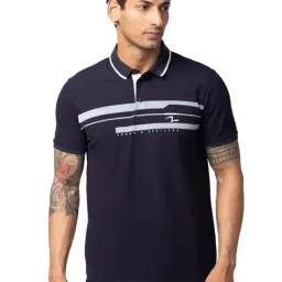 Spykar Blue Slim Fit Striped Polo T-Shirt-picture-16