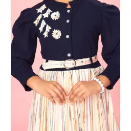 Aarika Kids Navy & Peach Embroidered Frock with Belt image 5
