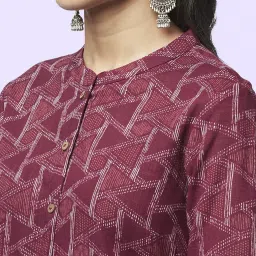 YU by Pantaloons Maroon Cotton Printed Straight Kurta image 5