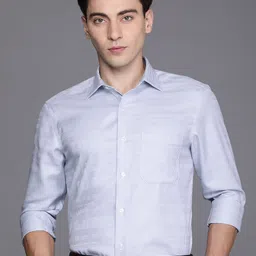 Louis Philippe Permapress Men Blue Micro Ditsy Print Classic Pure Cotton Wrinkle Free Formal Shirt-picture-29