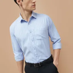 Code By Lifestyle Light Blue Regular Fit Striped Shirt image 1