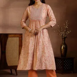 Libas Pink & Peach Embroidered Kurta & Palazzo Set image 1