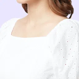 YU by Pantaloons White Cotton Self Pattern Top image 5