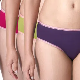 BLOSSOM Womens Semi Hipster Panty, Soft Folding Elastic, with Contrast Borderline Pack of 3 image 1