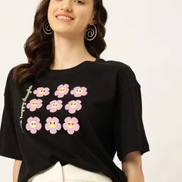 DressBerry Floral Printed Pure Cotton Longline T-shirt-image-39