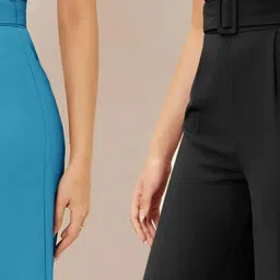 Kotty Blue & Black Solid High rise Trousers (Pack Of 2) image 5