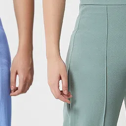 Kotty Blue & Green Solid High rise Trousers (Pack Of 2) image 5