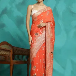 Jaipur Kurti Coral Woven Saree With Unstitched Blouse image 1