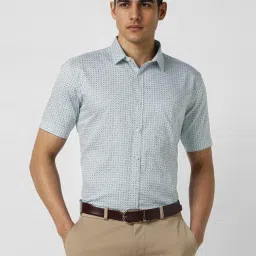 Van Heusen Blue Cotton Slim Fit Printed Shirt image 1