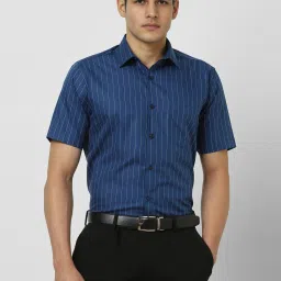 Van Heusen Blue Cotton Regular Fit Striped Shirts image 1