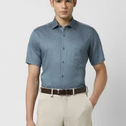 Van Heusen Blue Cotton Regular Fit Printed Shirt image 1