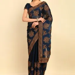 Soch Womens Blue Floral Embroidered Organza Saree With Stones-image-31