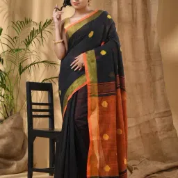 Desh Bidesh Black Cotton Geometric Saree With Blouse-image-97