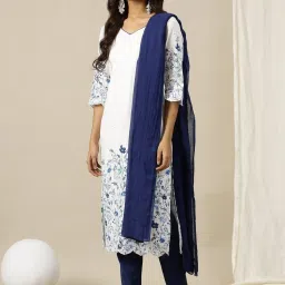 Aurelia Blue Cotton Woven Pattern Dupatta image 1
