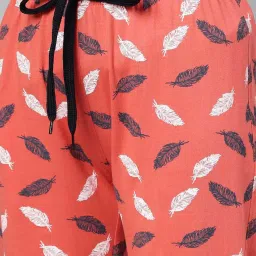 Kryptic Wine & Coral Elasticated Waist Band Relaxed Fit Printed Cotton Capris - Pack of 2 image 5