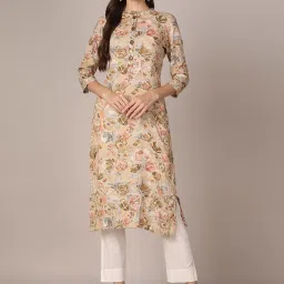Vaamsi Khaki Floral Print Straight Kurta image 1