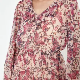 Cover Story Beige Printed Skater Dress image 5