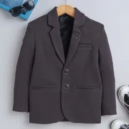 Fourfolds Boys Darkgrey Solid Full Sleeves Blazer image 1
