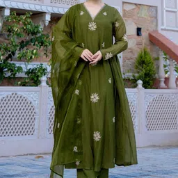GoSriKi Women Embroidered Regular Kurta with Trousers & With Dupatta-picture-16