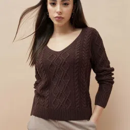 Code By Lifestyle Dark Brown Regular Fit Textured Sweater image 1