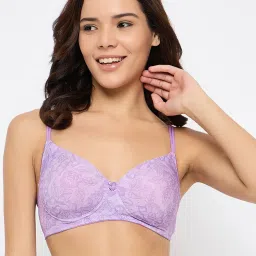 Clovia Purple Full Coverage Wireless Printed T-Shirt Bra image 1