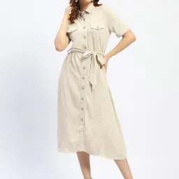 MADAME Beige Regular Fit Shirt Dress image 1