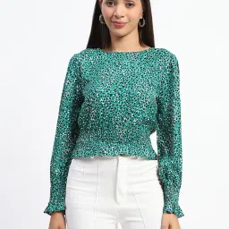 MADAME Turquoise & Black Printed Top image 1