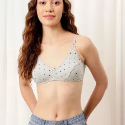 Clovia Grey Cotton Printed Half Coverage Plunge Bra image 1