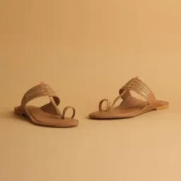 Eridani Women's Diyaa Beige Kolhapuri Sandals-picture-29
