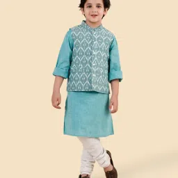 Fabindia Green Cotton Ikat Kurta Set image 1